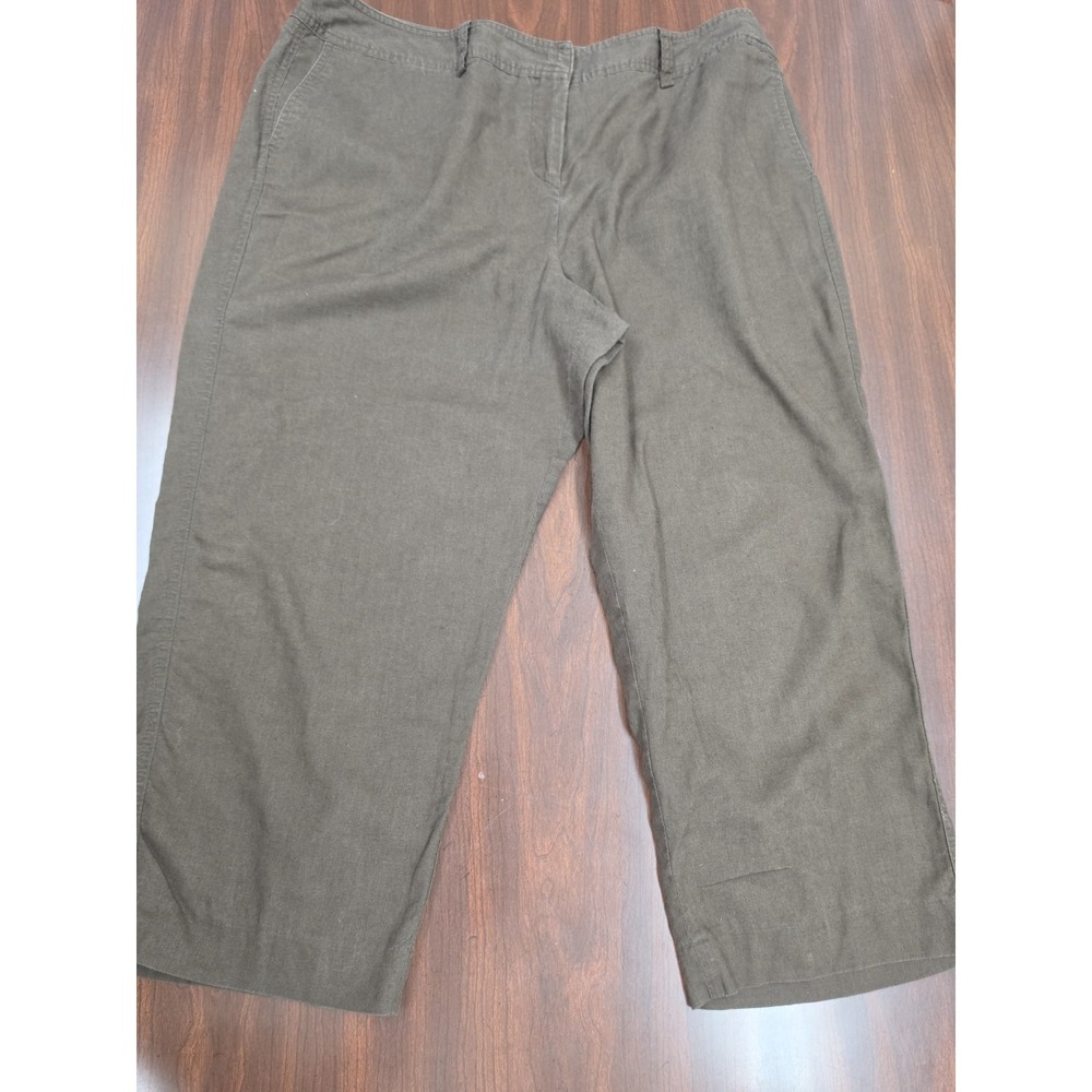 David N Vintage Linen Blend Pants 14 Brown Wide Leg Cropped Trouser Capri Summer
